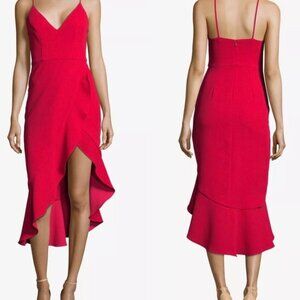 Beautiful red v neck ruffle dress